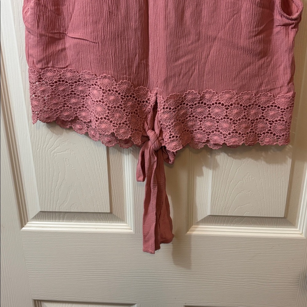 Self Esteem Dusty Rose Lace-Trim Tie-Front Camisole - Picture 7 of 8